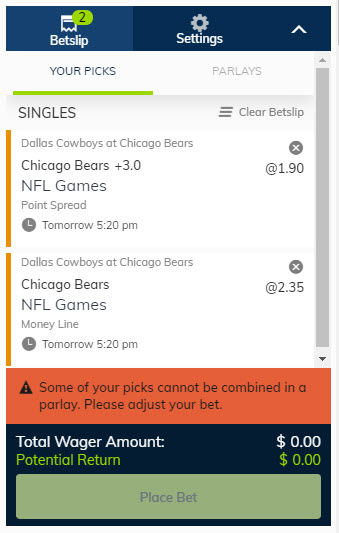 some of your picks cannot be combined in a parlay error example